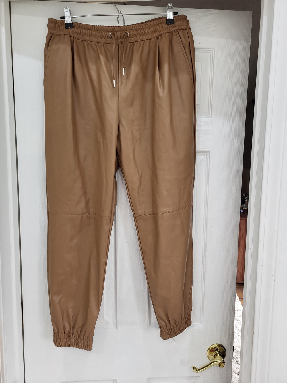 Zara Women Faux Leather Joggers in Camel - Picture 1 of 3